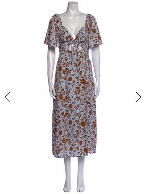 Astr Blue and Brown Floral Midi Tie-Front Dress